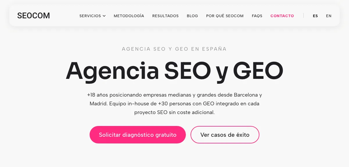 Página de inicio de SEOCOM, agencia de marketing digital de Barcelona