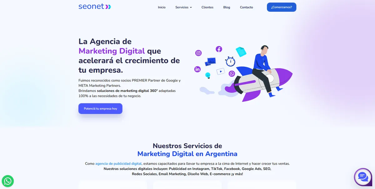 Home page of Seonet, an SEO agency in Argentina