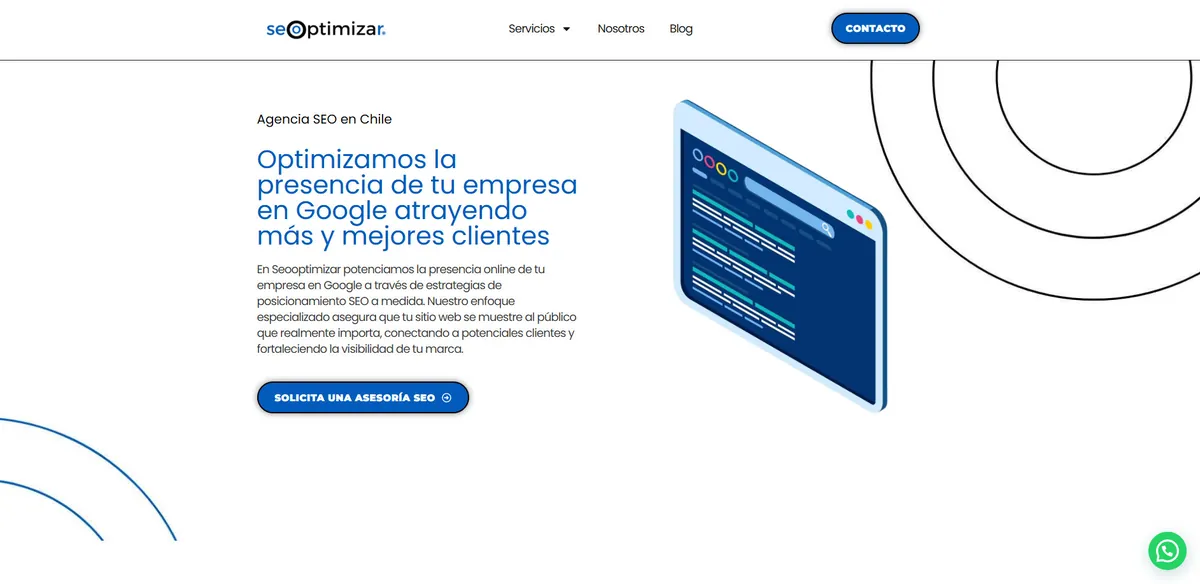 Home page of Seooptimizar, an SEO agency in Chile
