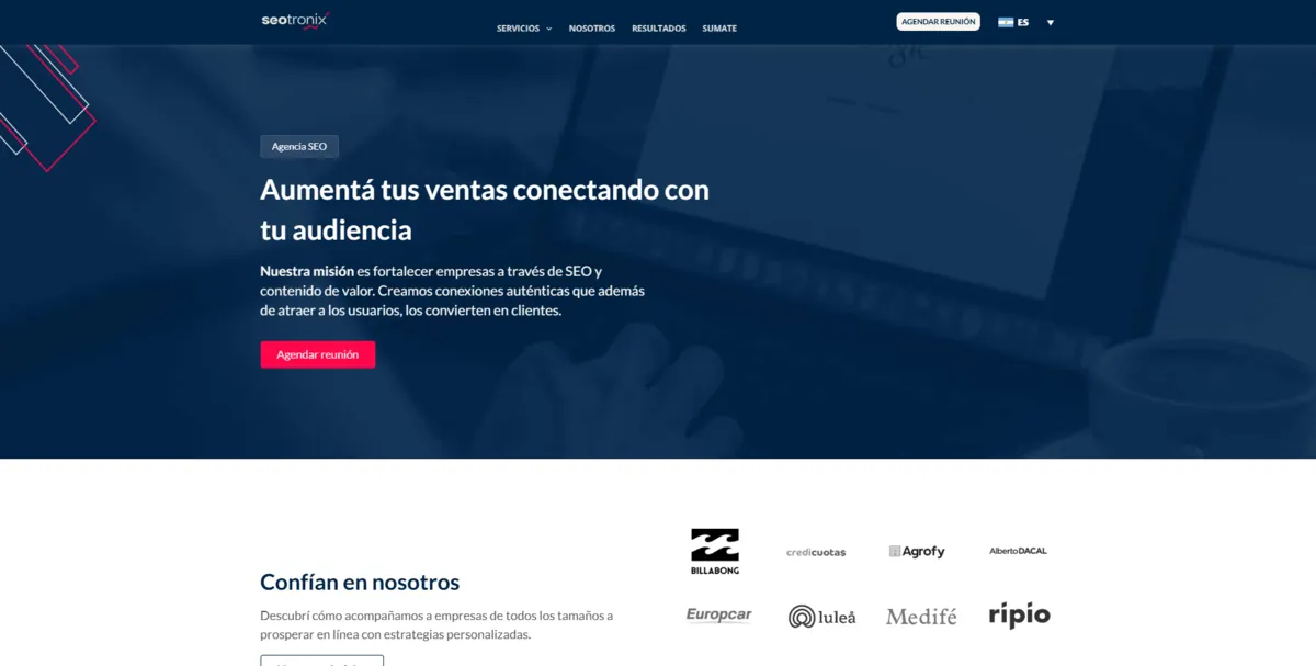 Home page of Seotronix, an SEO agency in Argentina