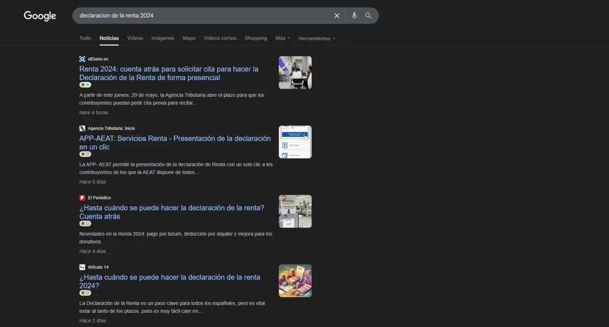 Resultados de Google Noticias para 'declaracion de la renta 2024' con elDiario.es y El Periódico