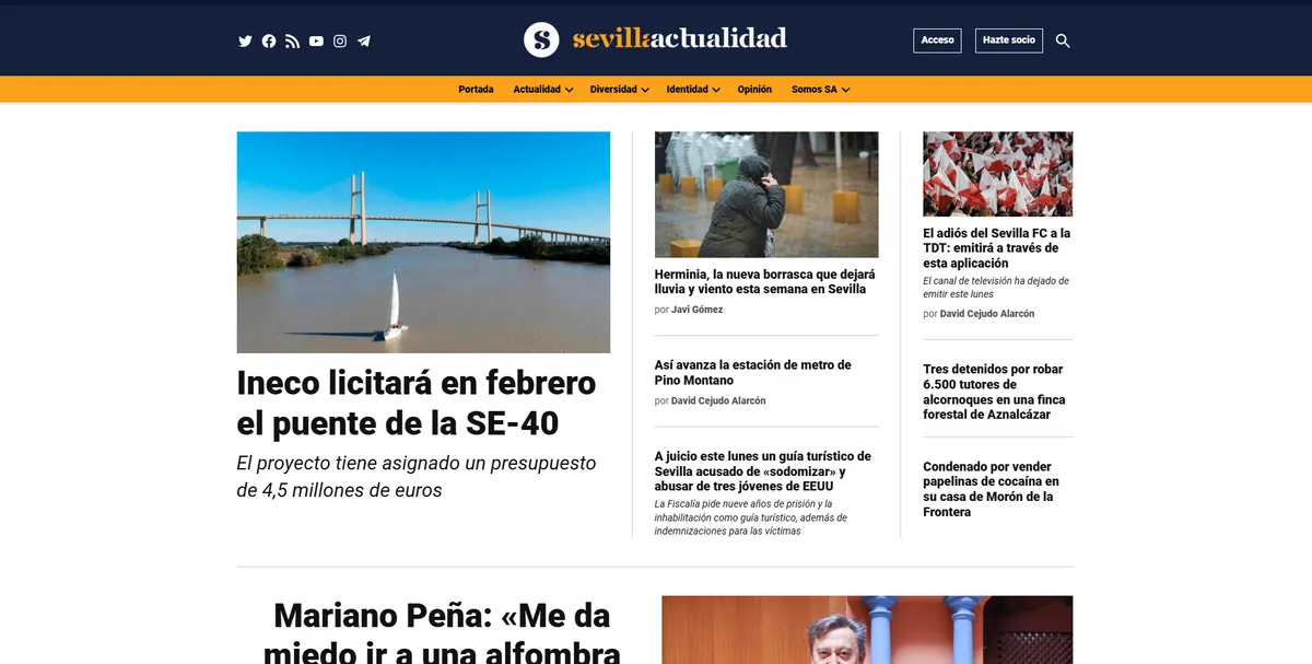 Home page of Sevilla Actualidad, a newspaper in Andalusia