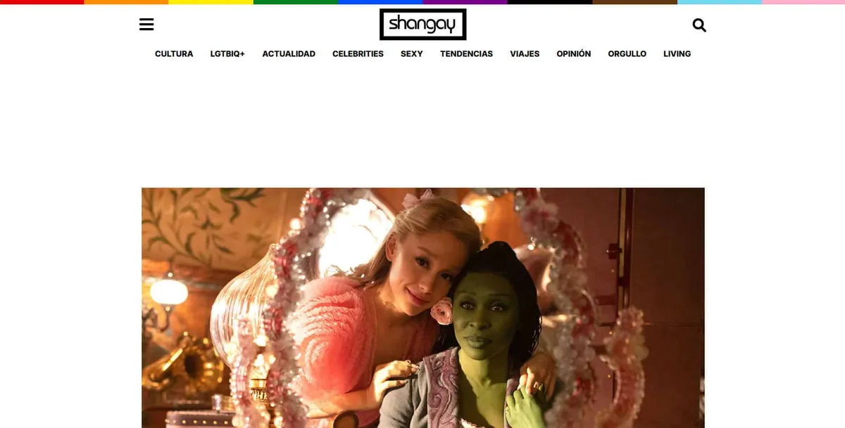 Home page of Shangay, a Spanish-language celebrity magazine