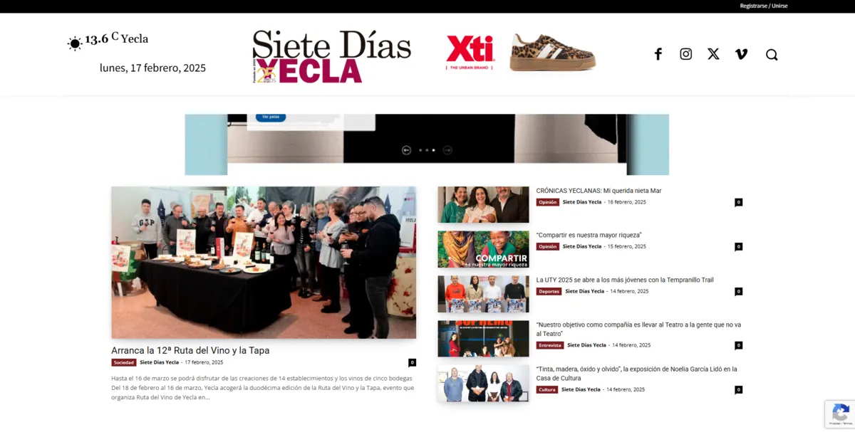 Home page of Siete Días Yecla, a newspaper in Murcia