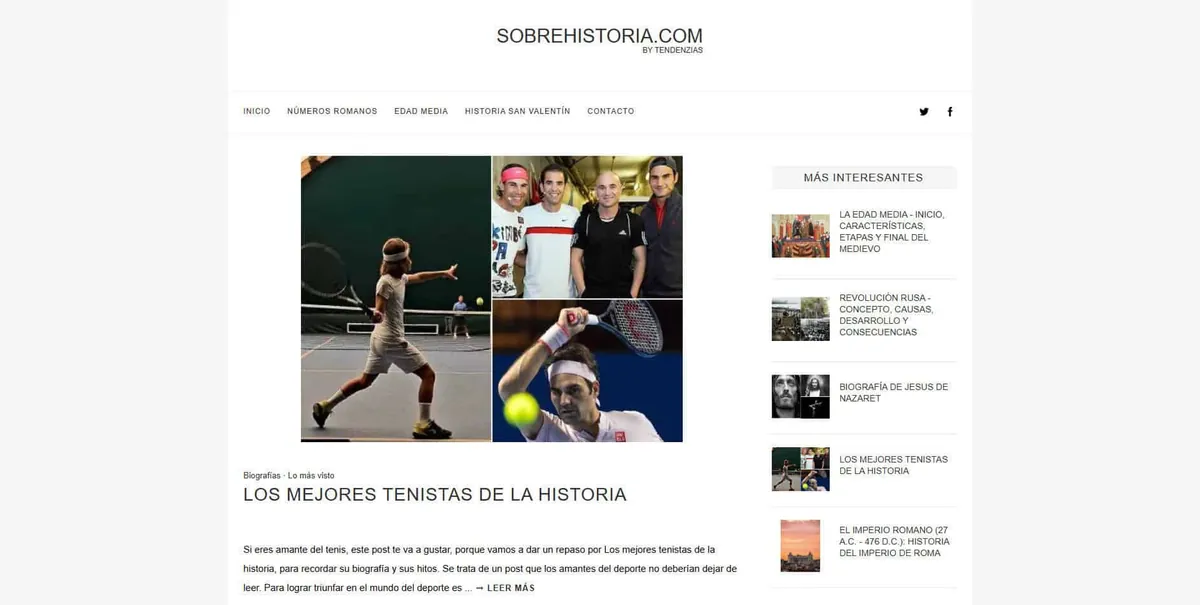 Home page of SobreHistoria, a Spanish history site