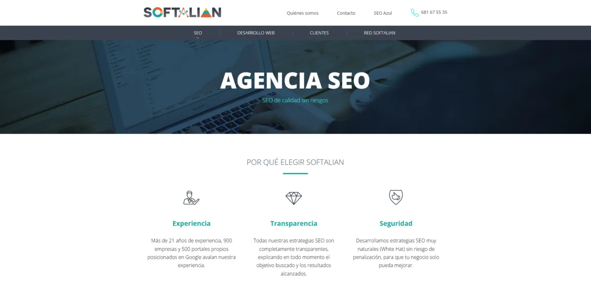 Home page of Softalian, an SEO agency in Valencia