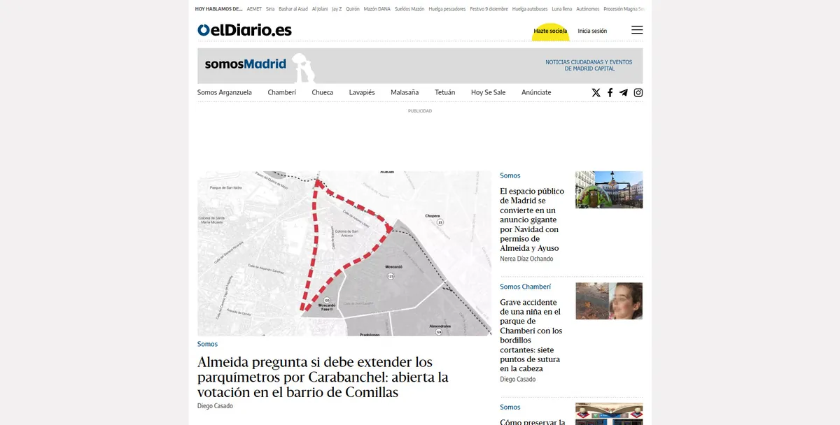 Home page of Somos Madrid, de elDiario.es, a newspaper in Madrid