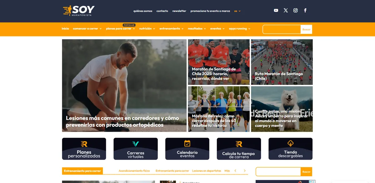 Home page of Soy Maratonista, a Spanish sports site