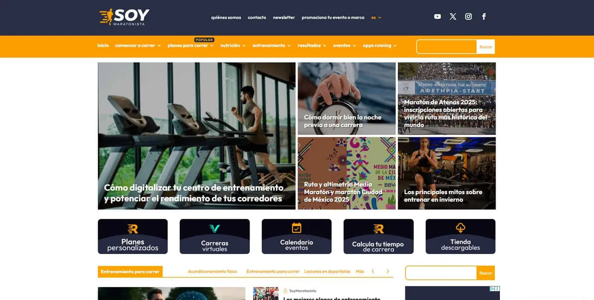 Home page of Soy Maratonista, a Spanish running site