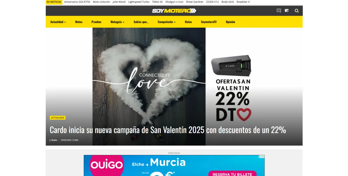 Home page of SoyMotero, a Spanish motorcycle site
