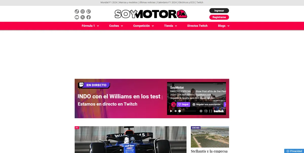 Home page of SoyMotor, a Spanish motoring site