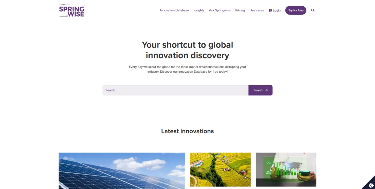 Home page of Springwise, a US business site