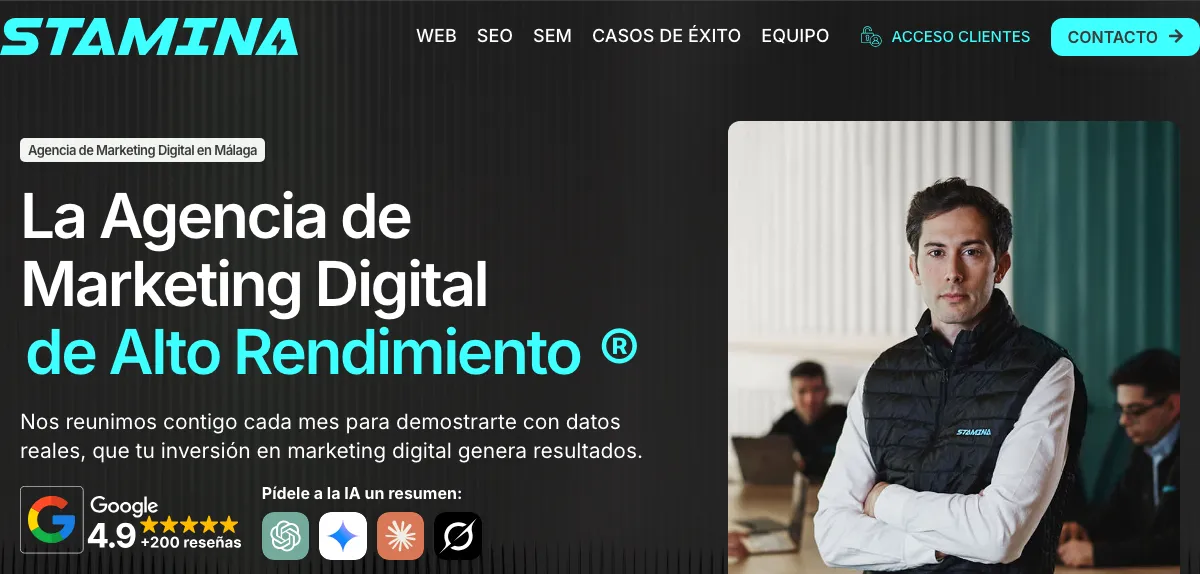 Página de inicio de Stamina Marketing Digital, agencia de marketing digital de Málaga