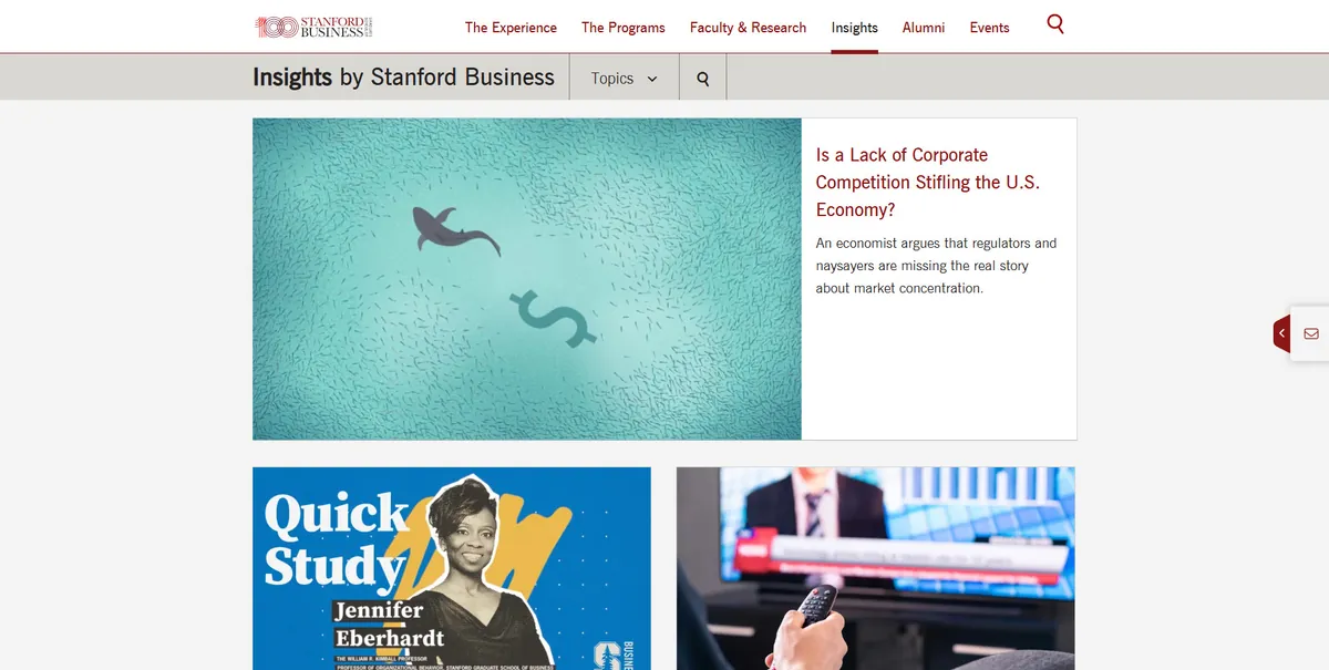 Home page of Stanford Graduate School of Business Insights, a US business site