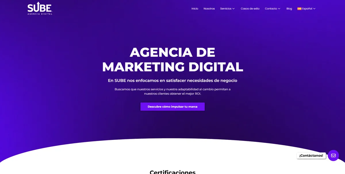 Home page of Sube Agencia Digital, an SEO agency in Mexico