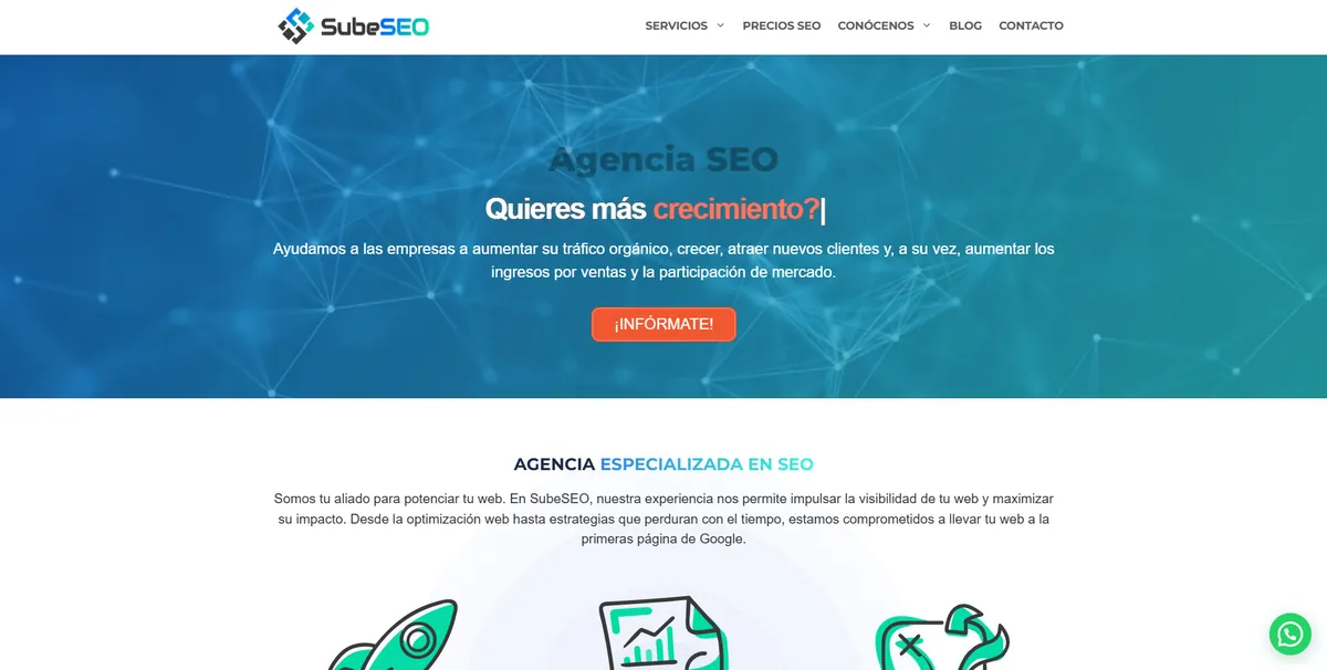 Home page of SubeSEO, an SEO agency in Colombia