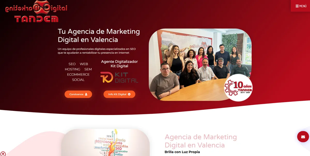 Home page of Tandem Marketing Digital, an SEO agency in Valencia