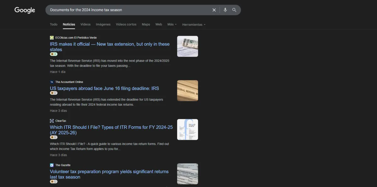 Google News results for 'Documents for the 2024 income tax season'