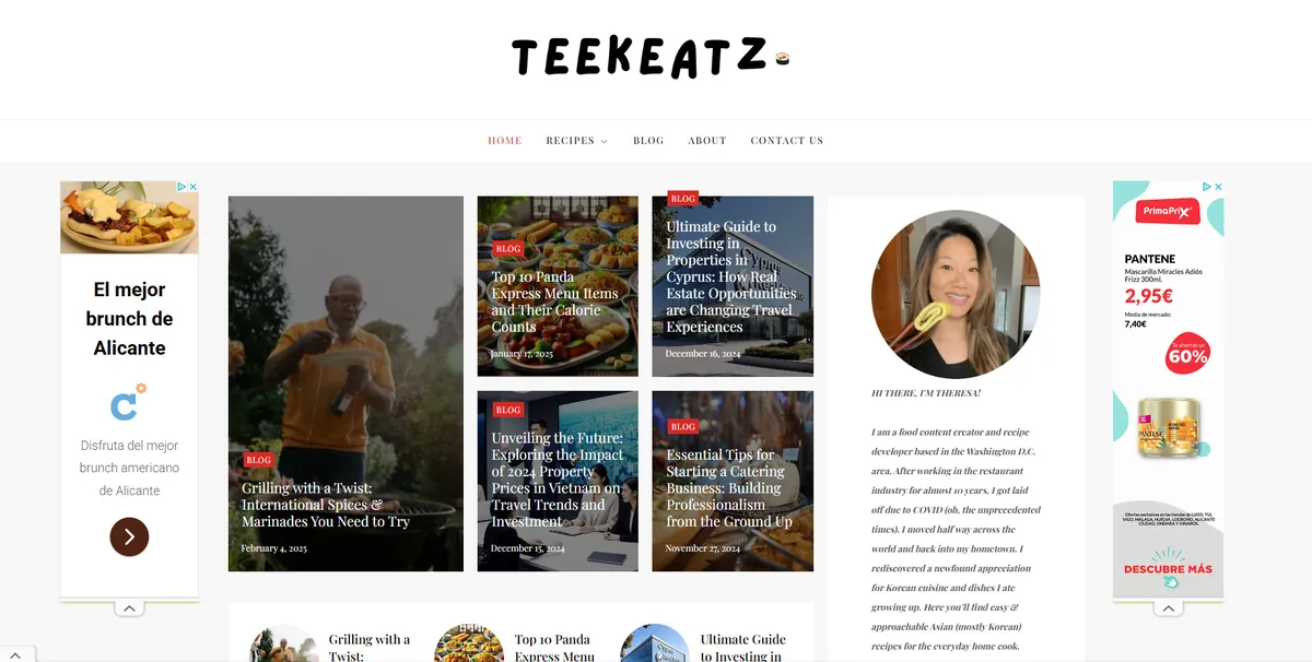 Home page of TeeKeatz, a US food site
