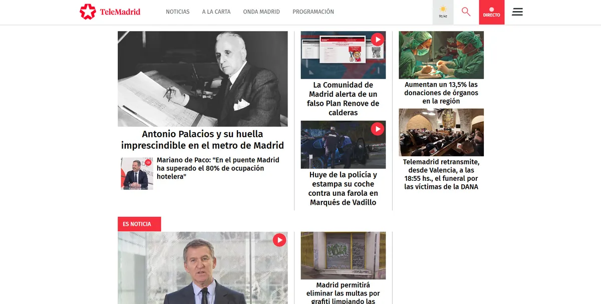 Home page of Telemadrid, a newspaper in Madrid