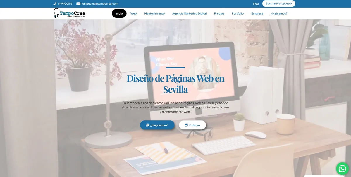 Home page of TempoCrea, an SEO agency in Seville