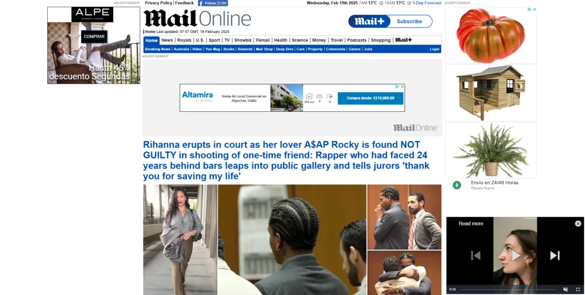 Home page of The Daily Mail, an Irish newspaper