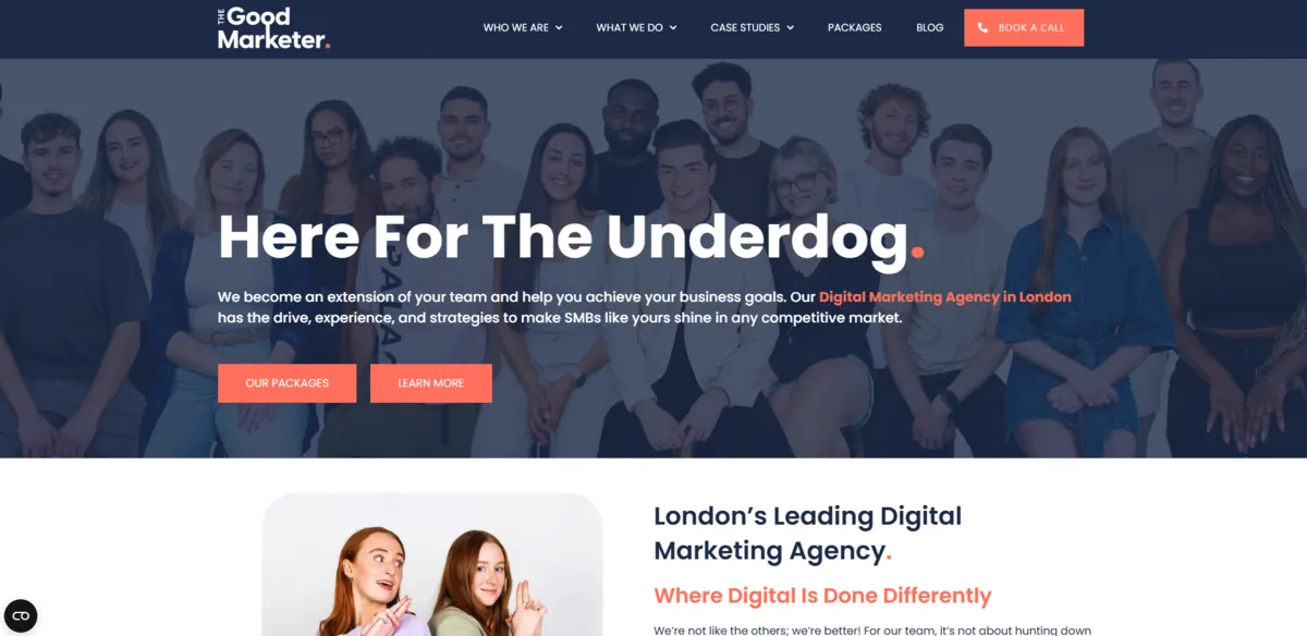 Home page of The Good Marketer, an SEO agency in London