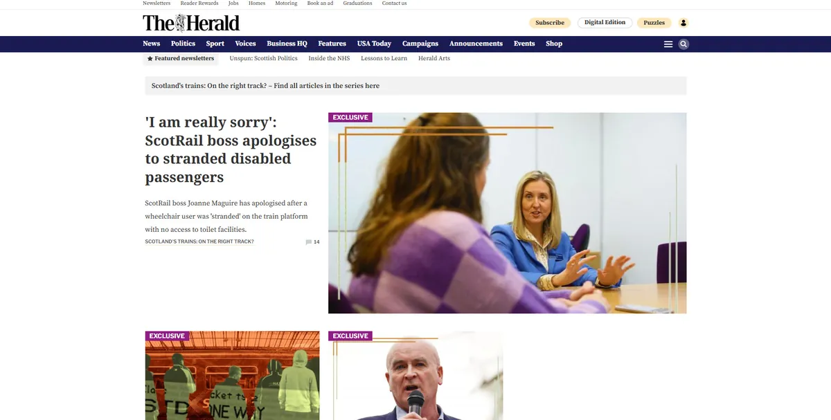 Home page of The Herald, a UK newspaper