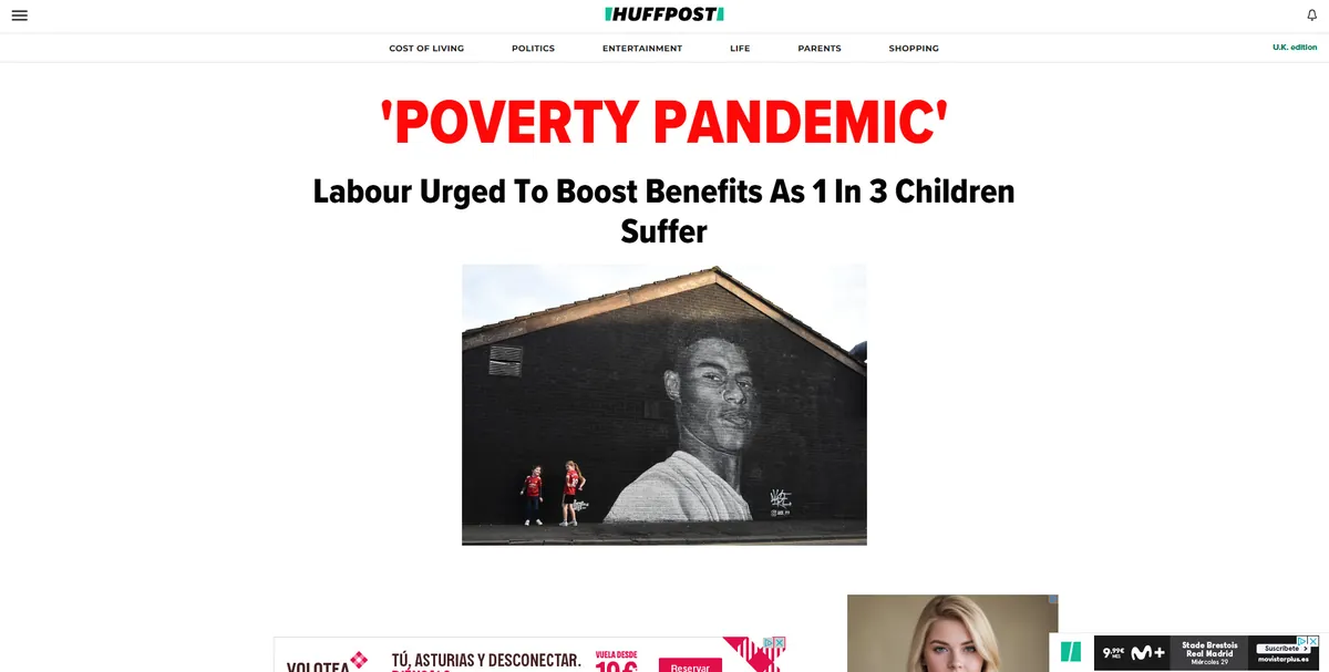 Home page of The Huffington Post, a UK newspaper