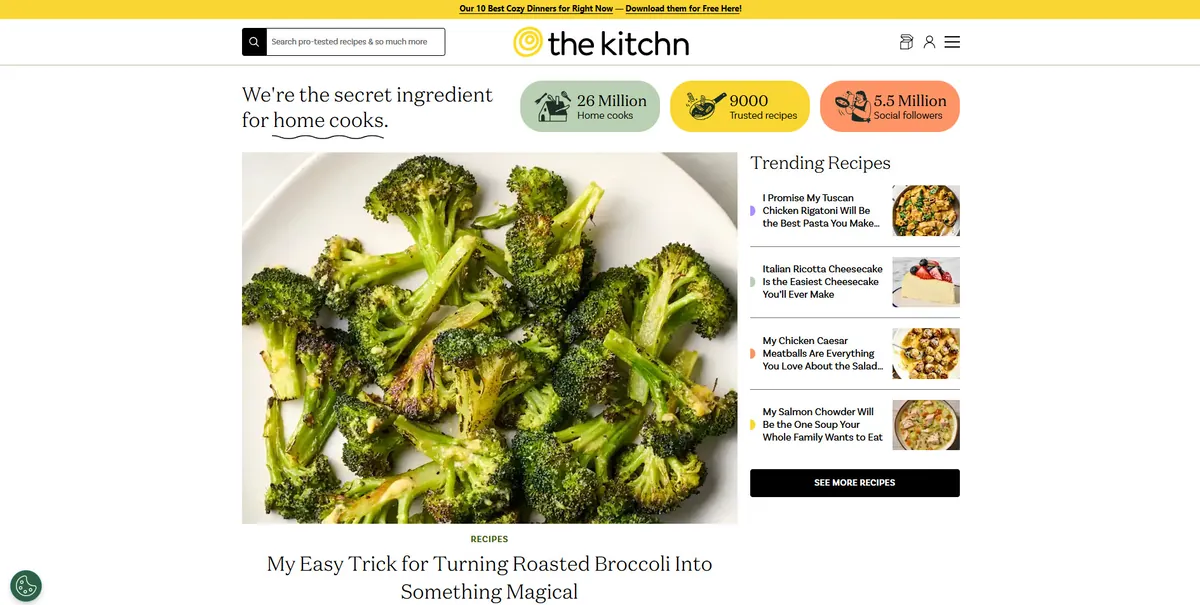 Home page of The Kitchn, a US food site