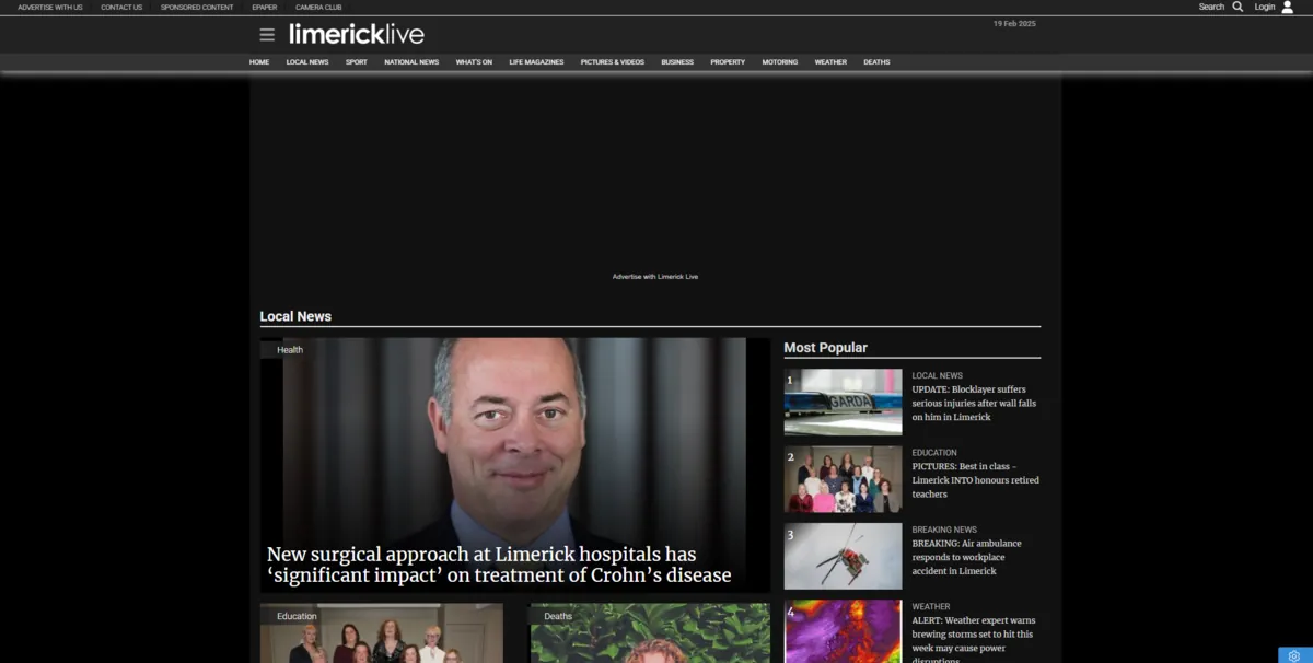 Home page of The Limerick Leader, an Irish newspaper