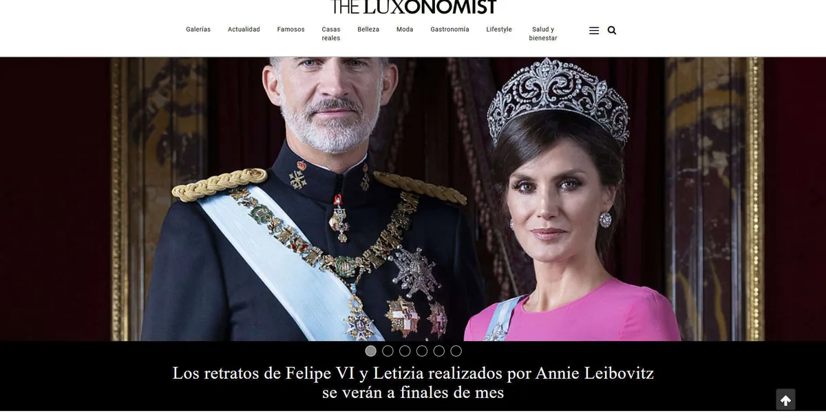 Home page of The Luxonomist, a Spanish-language celebrity magazine