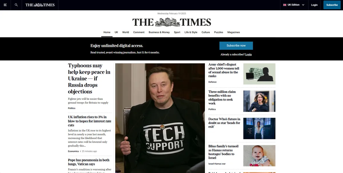 Home page of The Times, an Irish newspaper