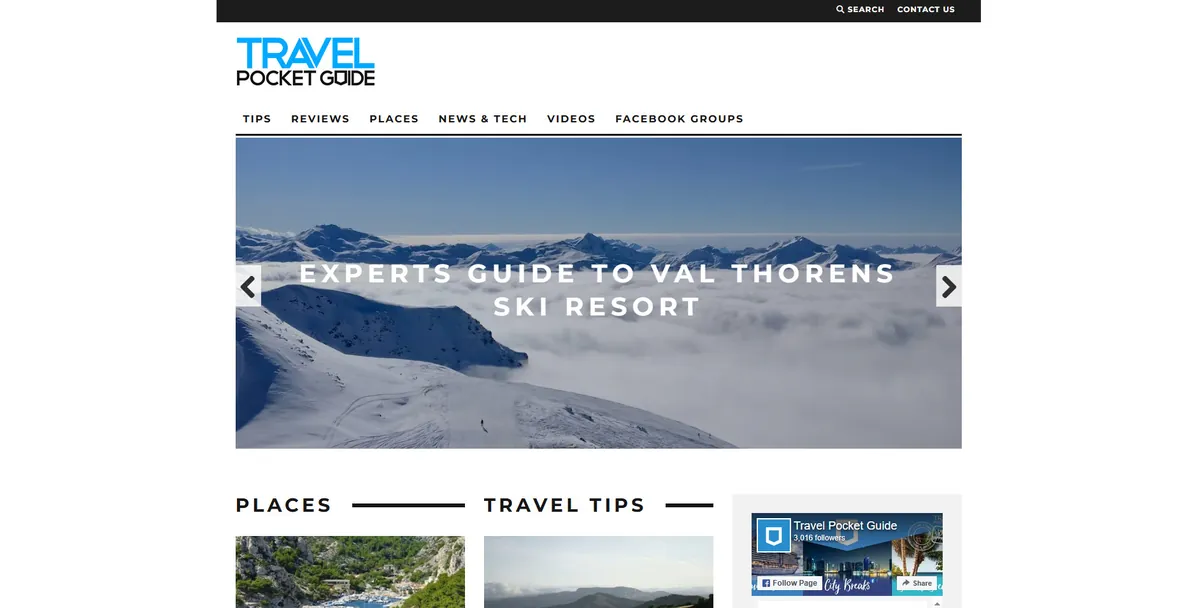 Home page of The Travel Pocket Guide, a US travel site