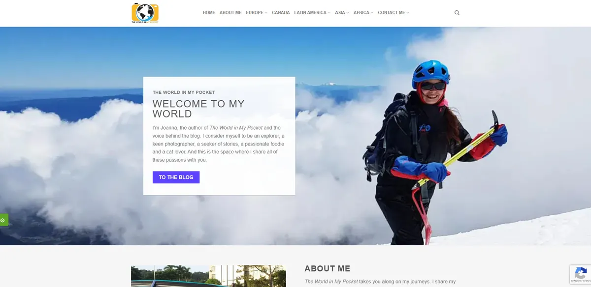 Home page of The World in My Pocket, a UK travel site