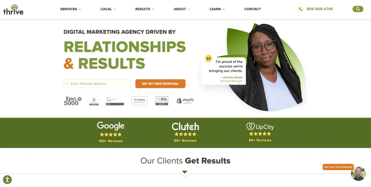 Home page of Thrive Internet Marketing Agency, an SEO agency in New York