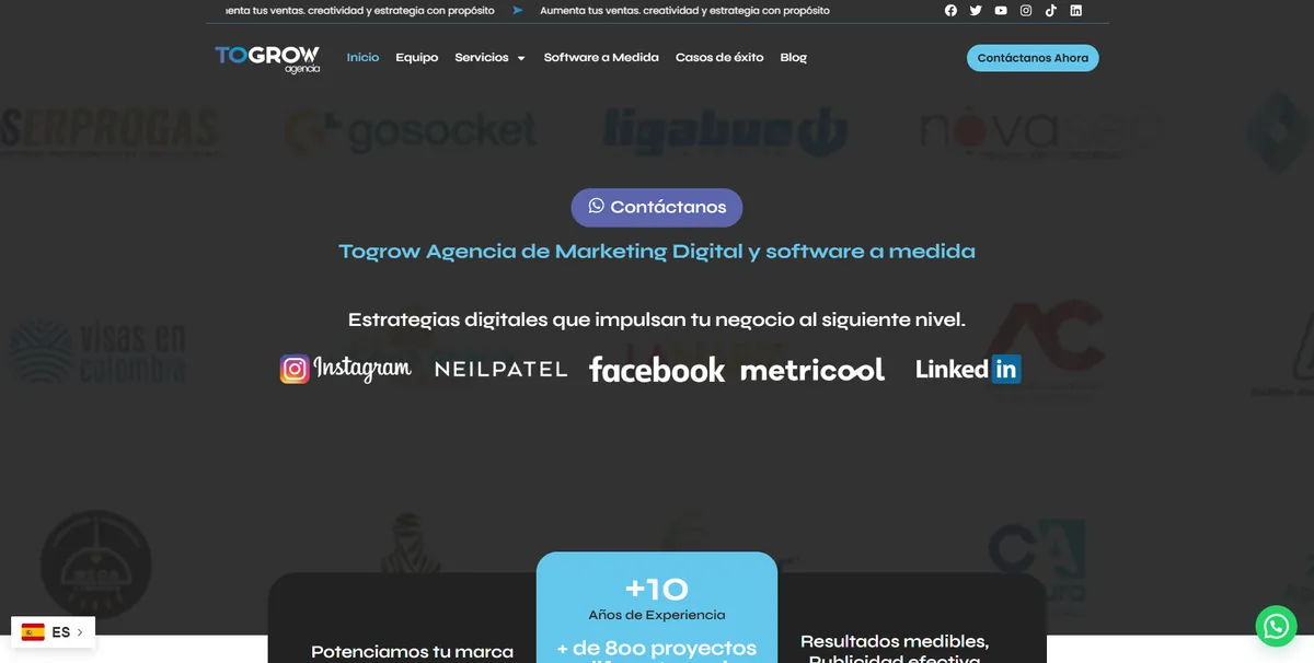 Home page of To Grow Agencia, an SEO agency in Colombia