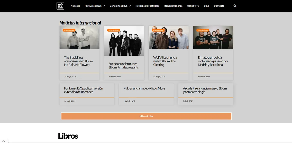 Home page of TodoIndie, a Spanish music site