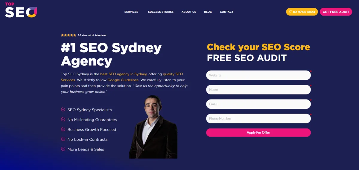 Home page of Top SEO Sydney, an SEO agency in Sydney