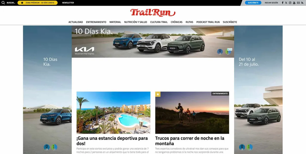 Home page of Trail Run, a Spanish running site