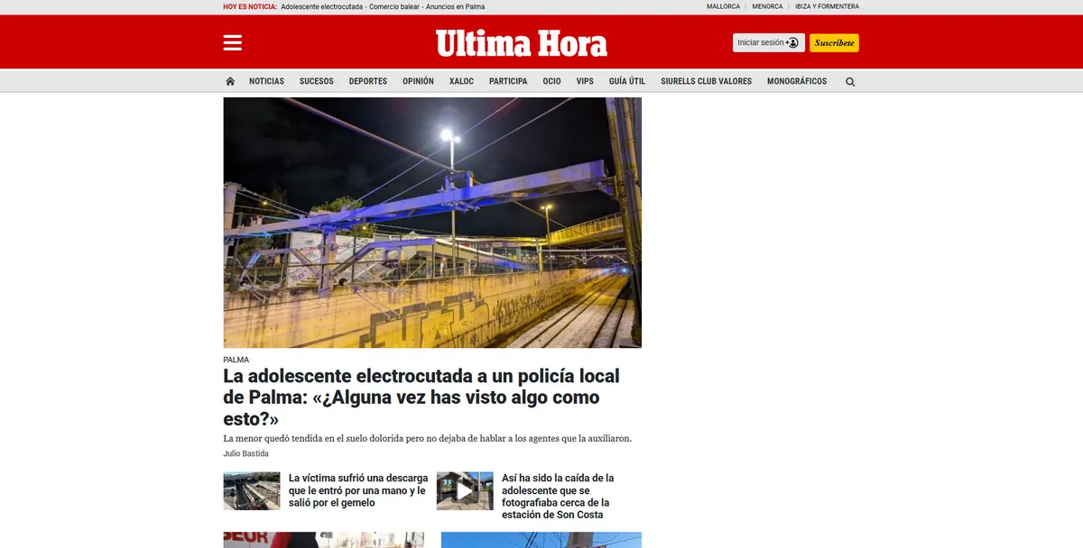 Home page of Última Hora, a newspaper in the Balearic Islands