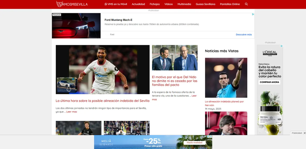 Home page of Vamos Mi Sevilla, a Spanish sports site