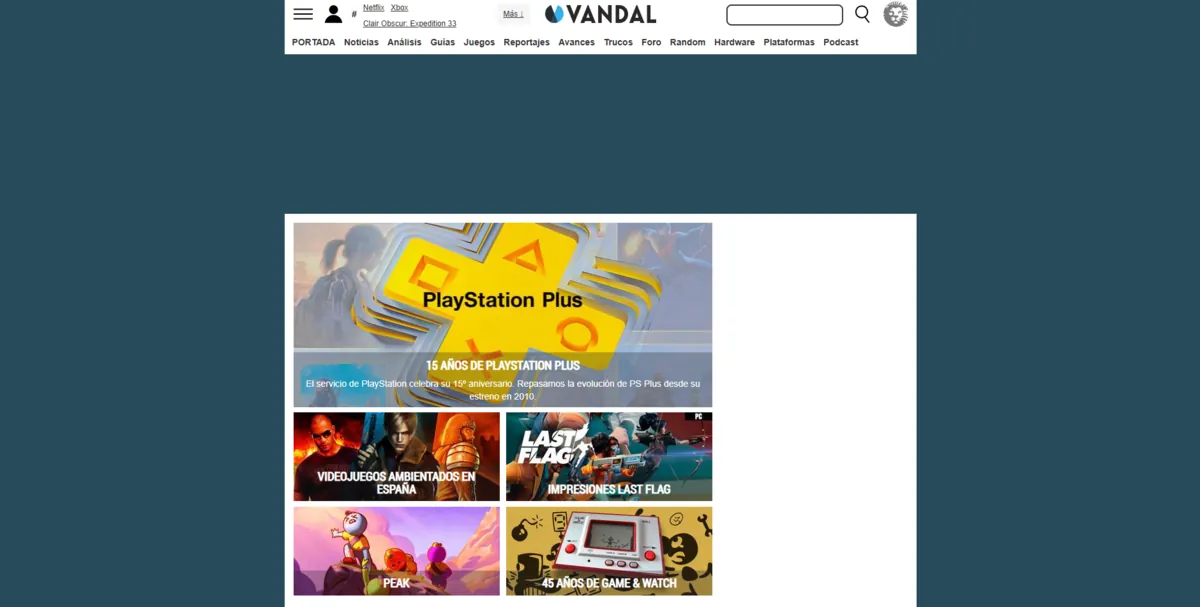 Home page of Vandal, a Spanish video game site