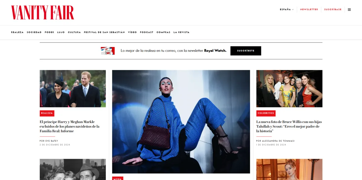 Home page of VanityFair, a Spanish fashion magazine