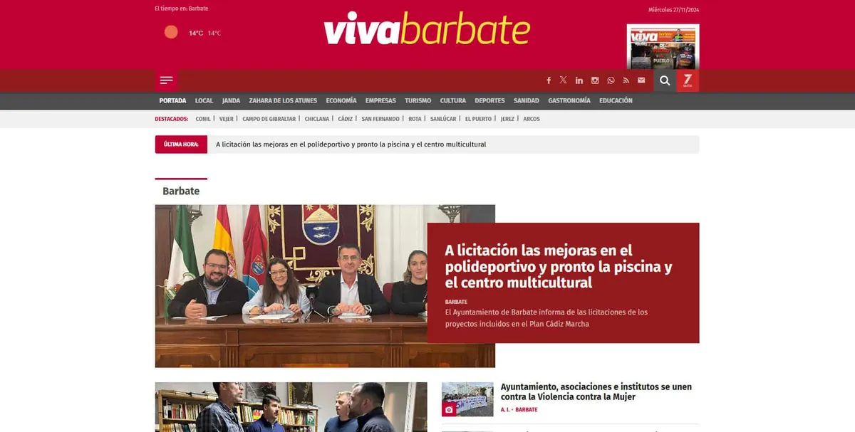 Home page of Viva Barbate, a newspaper in Cádiz