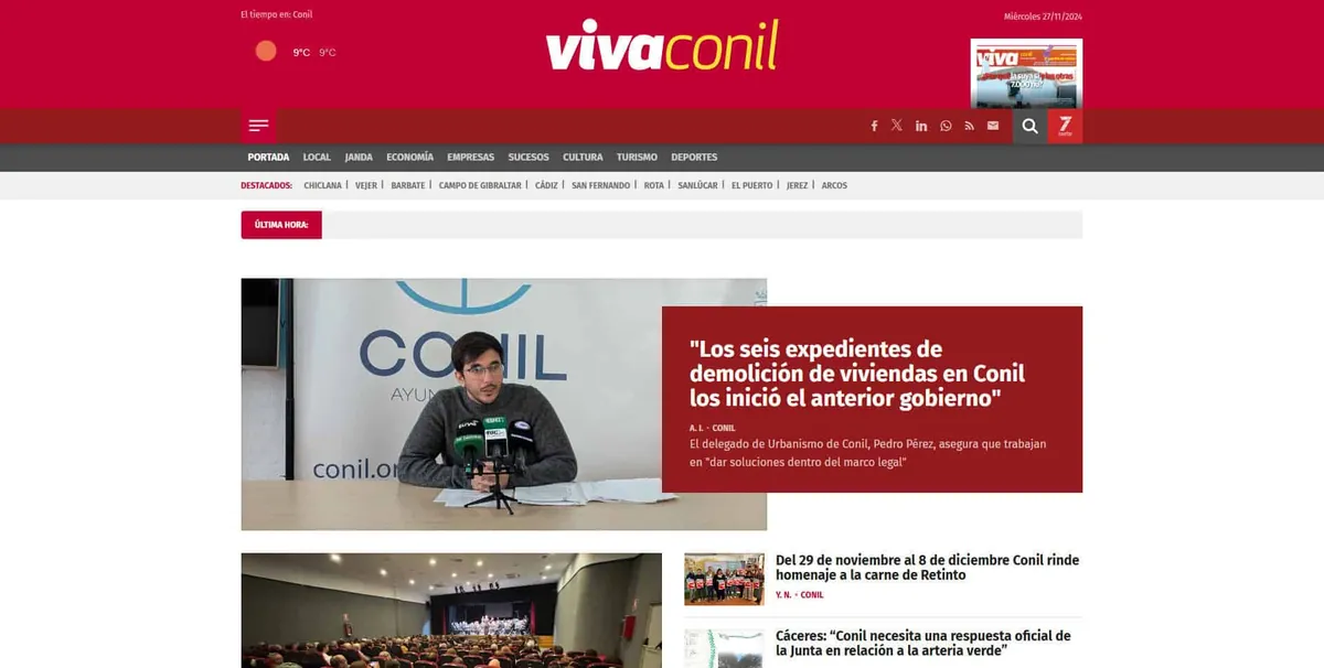 Home page of Viva Conil, a newspaper in Cádiz