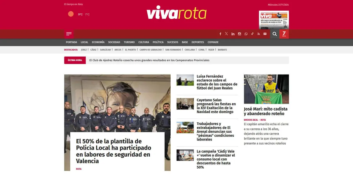 Home page of Viva Rota, a newspaper in Cádiz