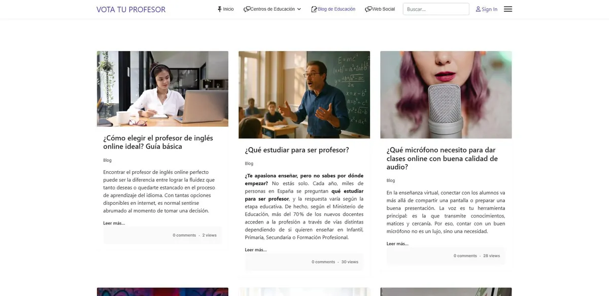 Home page of Vota Tu Profesor, a Spanish education site