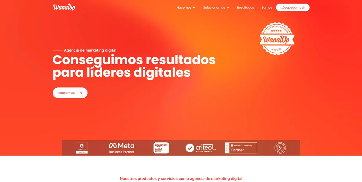 Home page of Wanatop, a digital marketing agency in Madrid