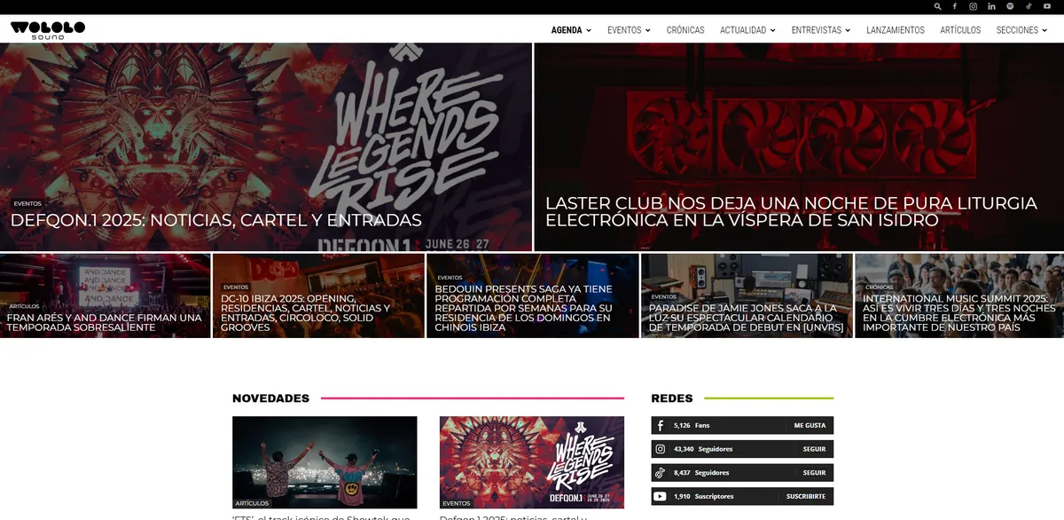 Home page of Wololo Sound, a Spanish music site